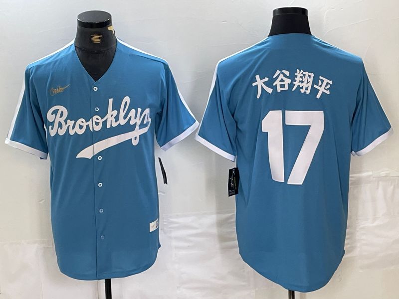 Men Los Angeles Dodgers #17 Ohtani Light blue Throwback 2024 Nike MLB Jersey style 4->los angeles dodgers->MLB Jersey